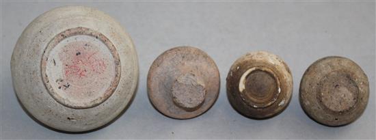 Four South East Asian pottery jarlets, c.300 AD, largest 6.5cm